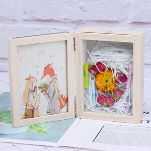 New 4x6 Triple Hinged Double Sided Bi Fold Shadow Box Four Pictures & Memories